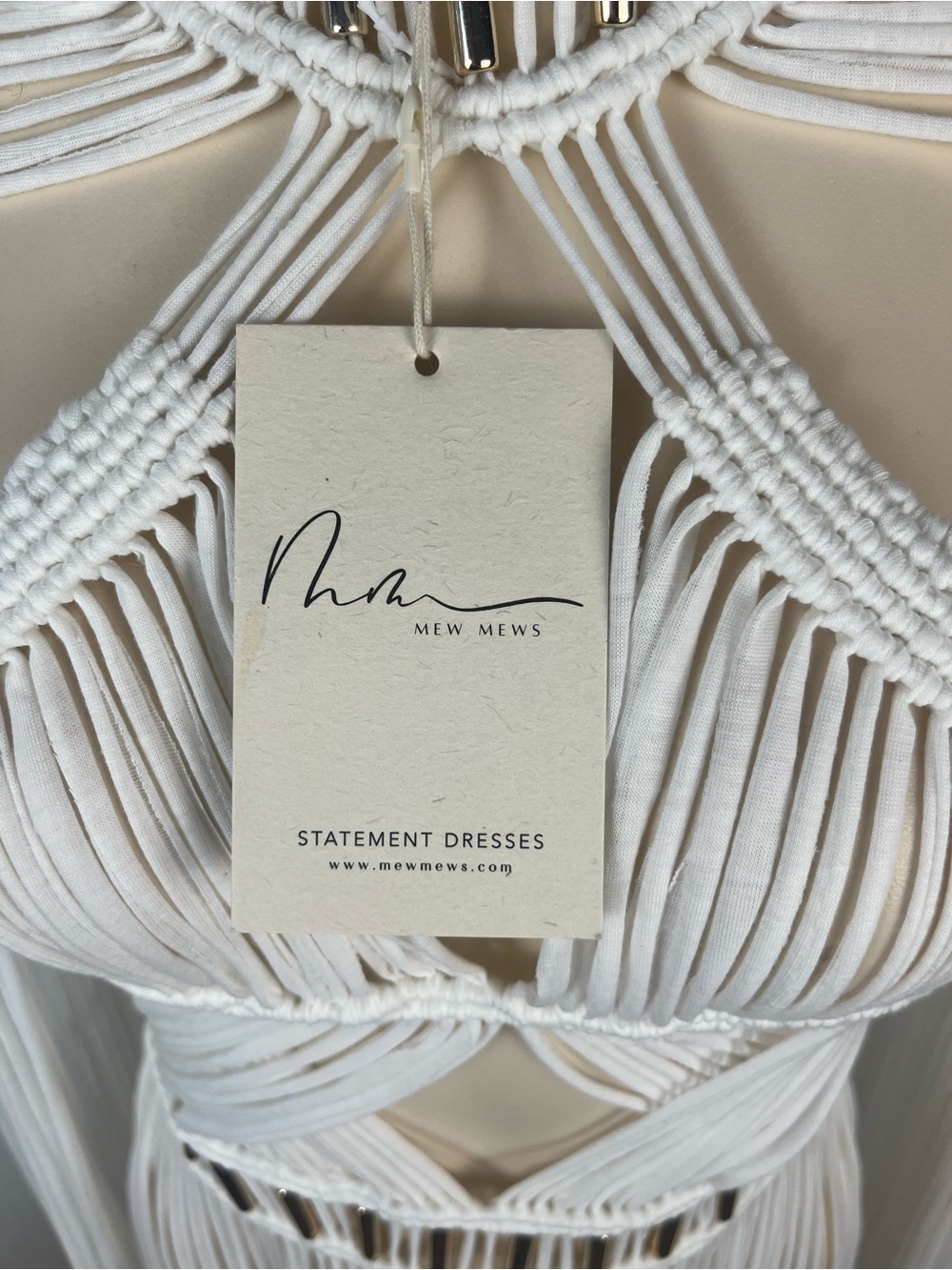 NWT White Macramé Fringe Maxi Dress - MEW MEWS - Picture 6 of 8